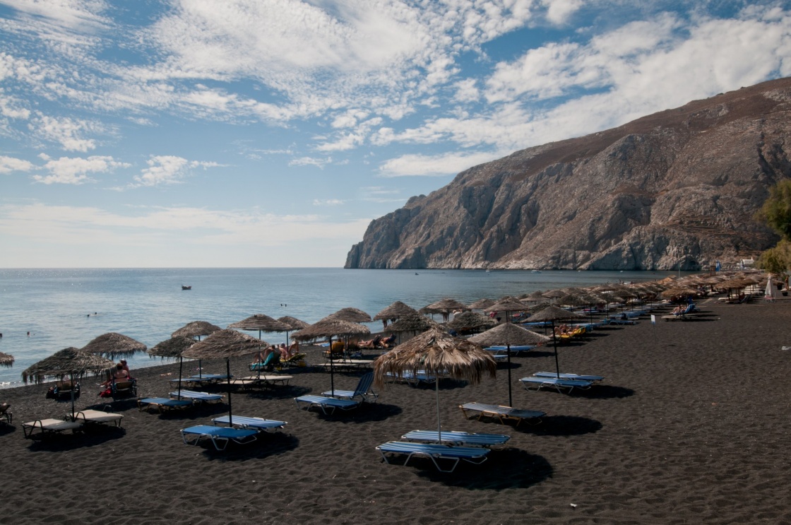 Black beach of Kamari, Santorini, Greece