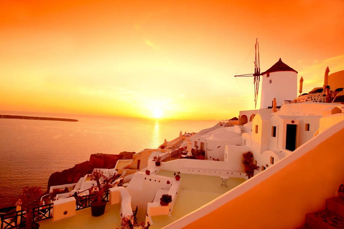 'Santorini with famous windmill in Greece, Oia village' - Σαντορίνη